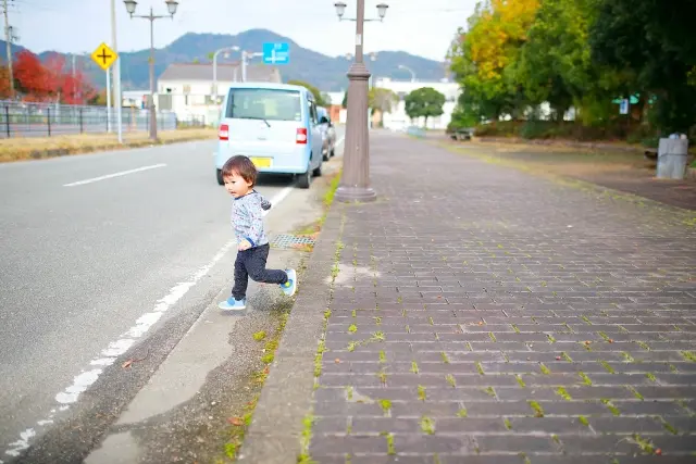 道路から飛び出す幼児